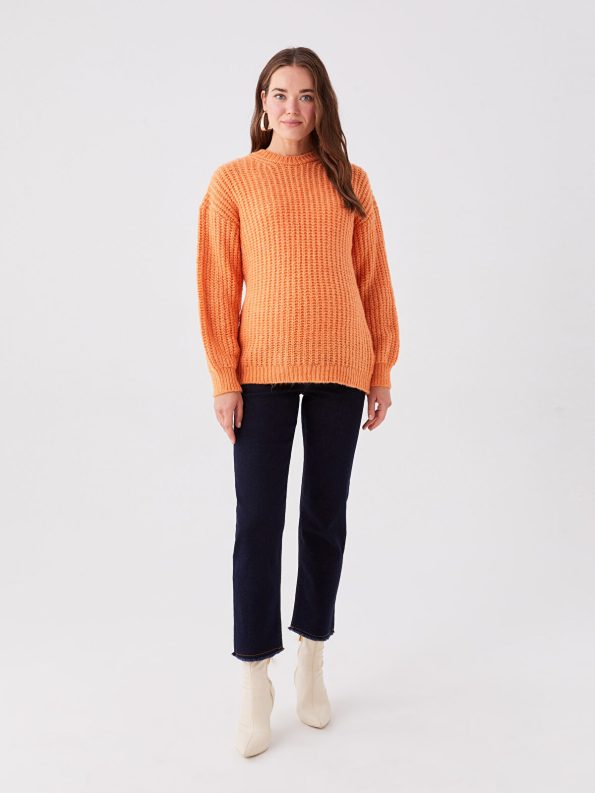 LCWAIKIKI Maternity Orange Crew Neck Long Sleeve Sweater