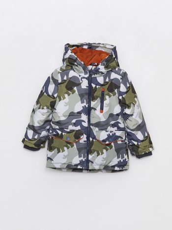 LCW Baby Green Camouflage Hooded Parka for Boys