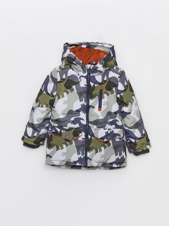 LCW Baby Green Camouflage Hooded Parka for Boys