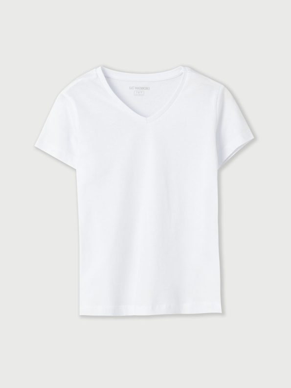 LCW Kids White V-Neck Short Sleeve Boys' T-Shirt