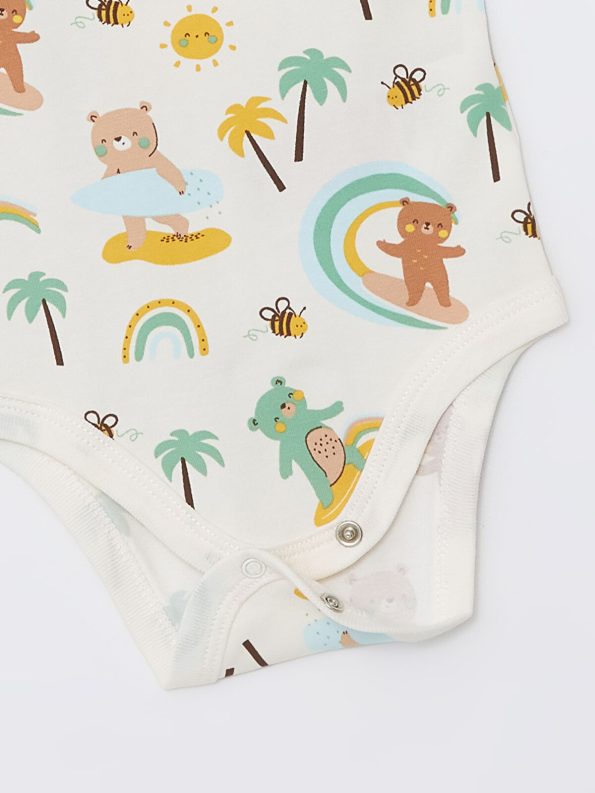 LCW Baby Cream Short Sleeve Printed Bodysuit and Pants Set