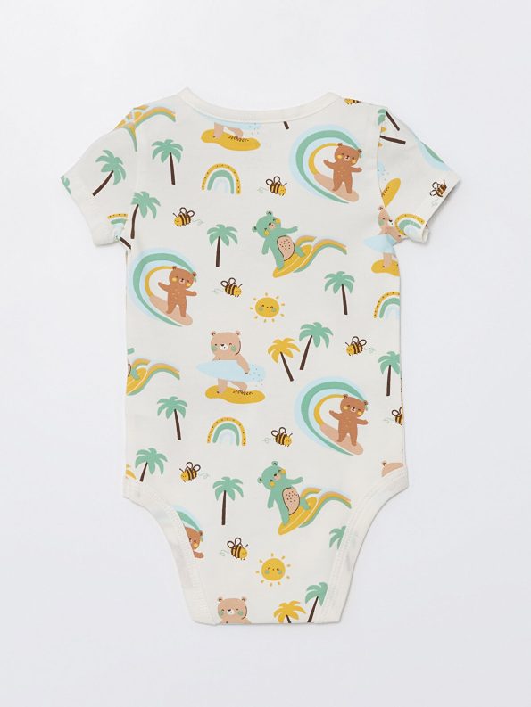 LCW Baby Cream Short Sleeve Printed Bodysuit and Pants Set