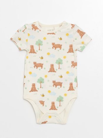 LCW Baby Ecru Short Sleeve Printed Bodysuit and Shorts Set
