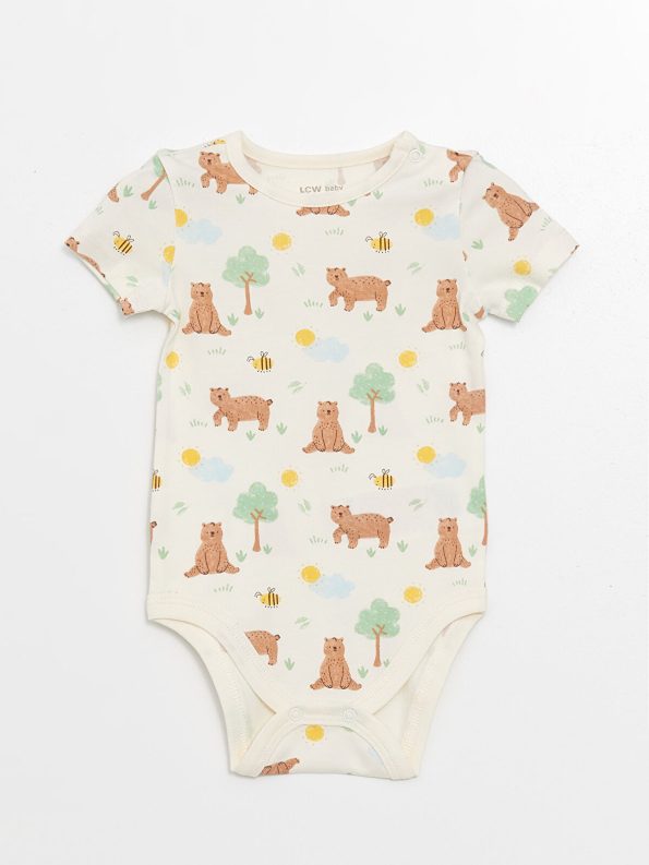 LCW Baby Ecru Short Sleeve Printed Bodysuit and Shorts Set
