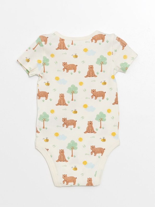 LCW Baby Ecru Short Sleeve Printed Bodysuit and Shorts Set