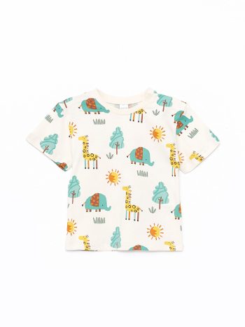 LCW Baby Beige Short Sleeve Bicycle Neck T-Shirt and Pants Set