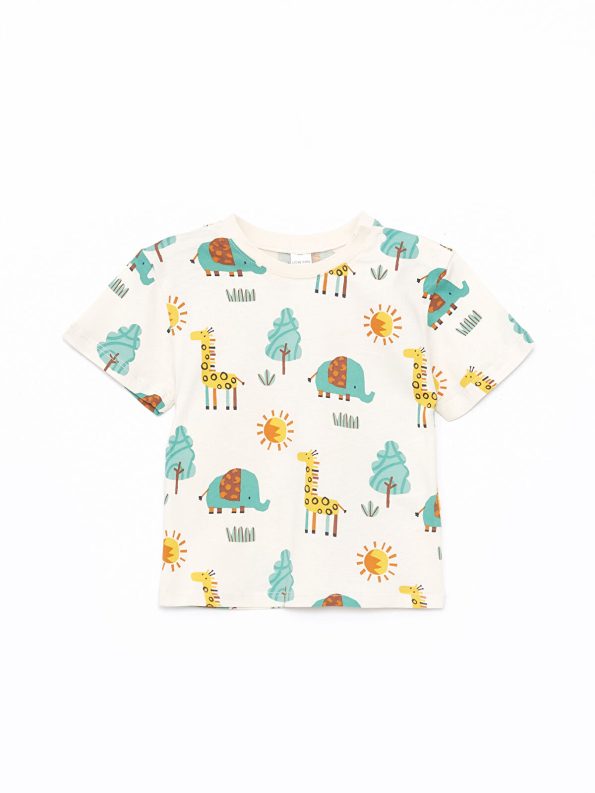 LCW Baby Beige Short Sleeve Bicycle Neck T-Shirt and Pants Set