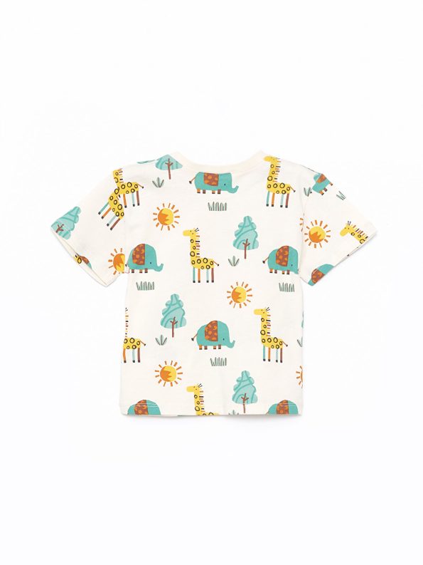 LCW Baby Beige Short Sleeve Bicycle Neck T-Shirt and Pants Set