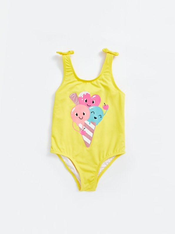 LCW Kids Yellow Printed Girls' Swimsuit