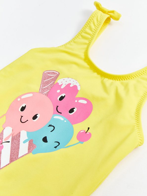 LCW Kids Yellow Printed Girls' Swimsuit