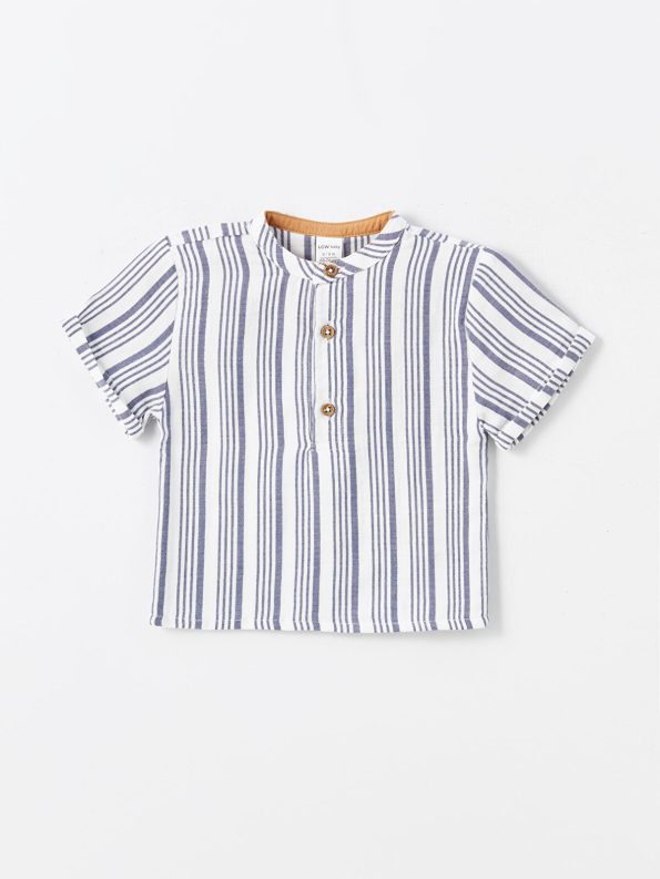 LCW Baby Cream Short Sleeve Striped Baby Boy Shirt and Shorts Set