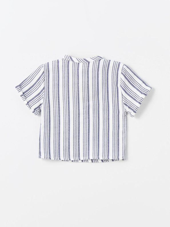 LCW Baby Cream Short Sleeve Striped Baby Boy Shirt and Shorts Set