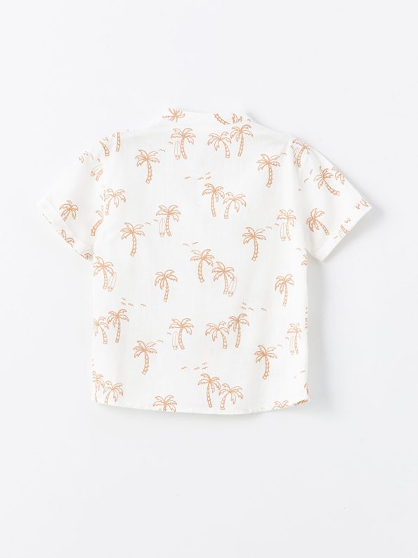 LCW Kids Cream Mandarin Collar Short Sleeve Printed Baby Boy Shirt
