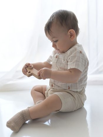 KANZ Cream Collar Short Sleeve Baby Boys Shirt and Shorts Set