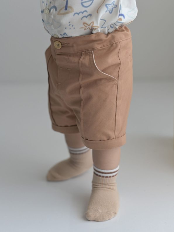KANZ Ecru Short Sleeve Printed Baby Boy Shirt and Shorts Set