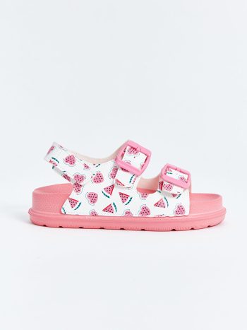 LCW STEPS White Velcro Printed Sandals for Girls