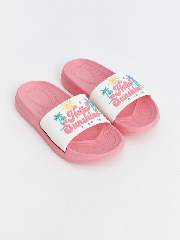 LCW STEPS Pink Printed Single Band Girls' Slippers