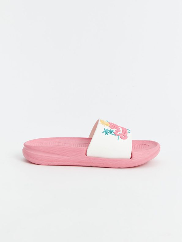 LCW STEPS Pink Printed Single Band Girls' Slippers