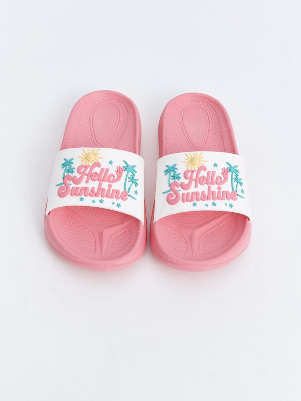 LCW STEPS Pink Printed Single Band Girls' Slippers