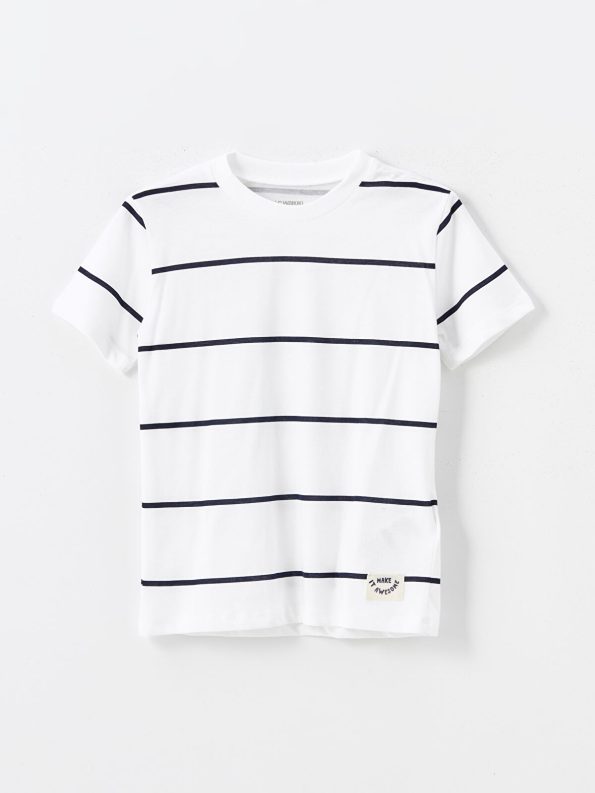 LCW Kids Gray Crew Neck Printed Boys' T-Shirt and Shorts Set
