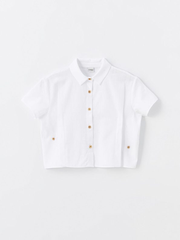 LCW Kids White Basic Short Sleeve Crop Shirt for Girls