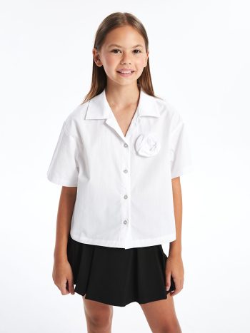LCW Kids White Floral Short Sleeve Girls' Crop Shirt