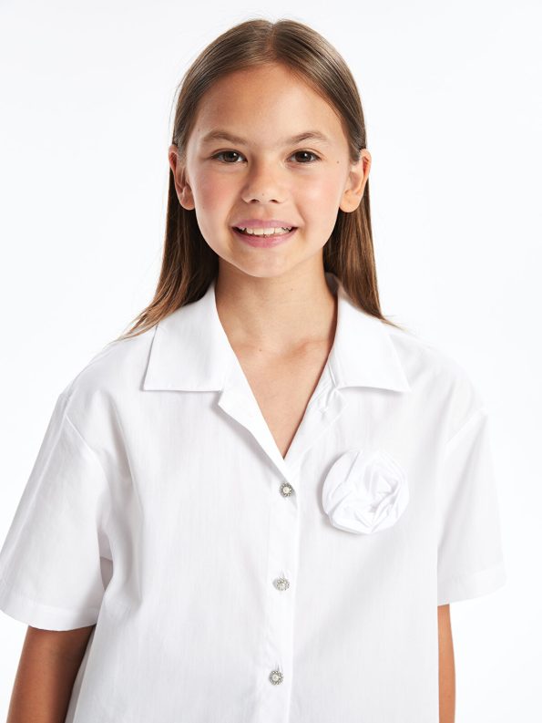LCW Kids White Floral Short Sleeve Girls' Crop Shirt