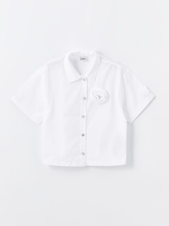 LCW Kids White Floral Short Sleeve Girls' Crop Shirt