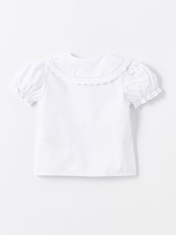 LCW Kids Cream Embroidered Peter Pan Collar Short Sleeve Shirt