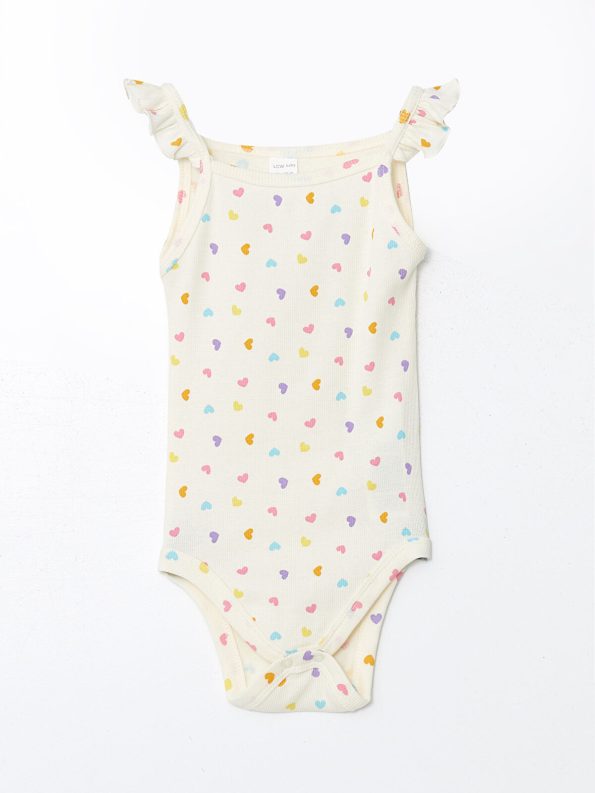 LCW Baby Beige Square Neck Printed Bodysuit