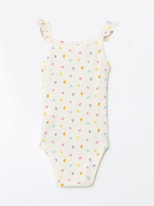 LCW Baby Beige Square Neck Printed Bodysuit