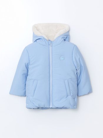 LCW Kids Blue Hooded Fur-Lined Puffer Jacket for Girls