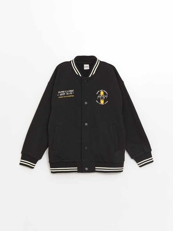 Hooded Printed Long Sleeve Boys Zip-Up Sweatshirt