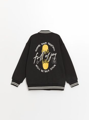 Hooded Printed Long Sleeve Boys Zip-Up Sweatshirt