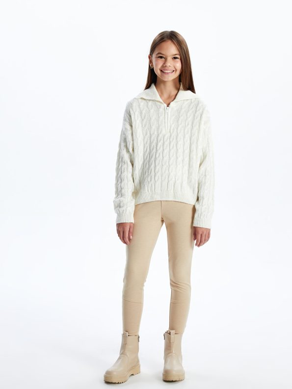 LCW Kids Cream Polo Neck Knit Sweater for Girls