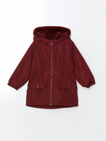 LCW Kids Burgundy Hooded Puffer Jacket for Girls