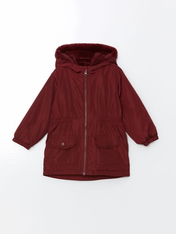 LCW Kids Burgundy Hooded Puffer Jacket for Girls
