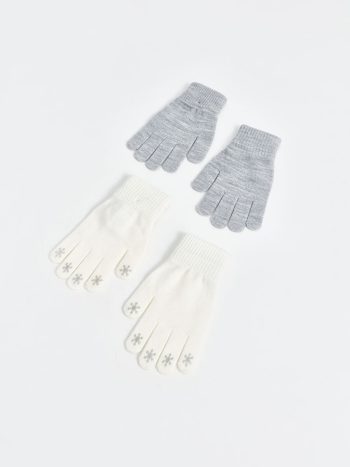 LCW Accessories Cream Embroidered Girls' Gloves Set