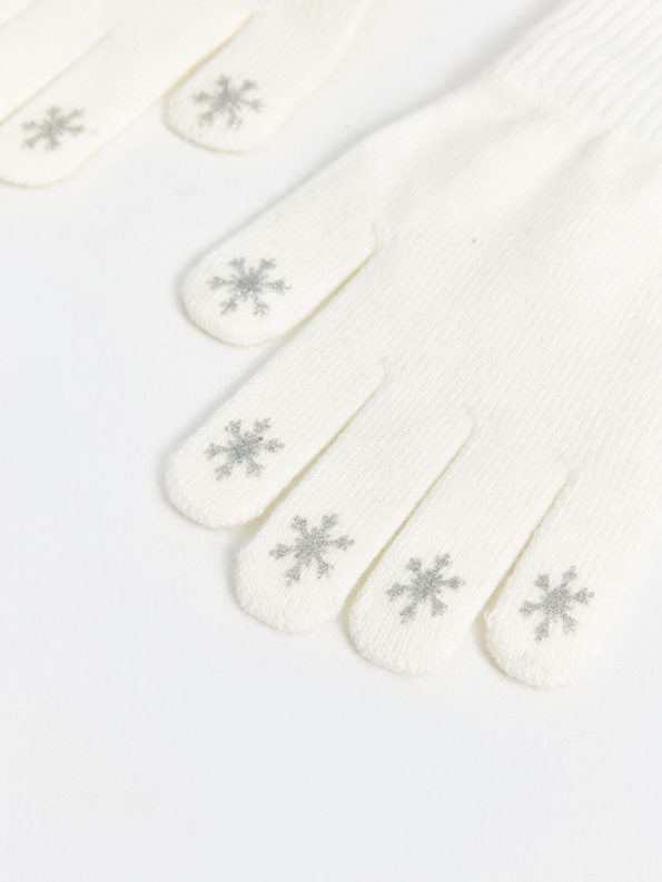 LCW Accessories Cream Embroidered Girls' Gloves Set