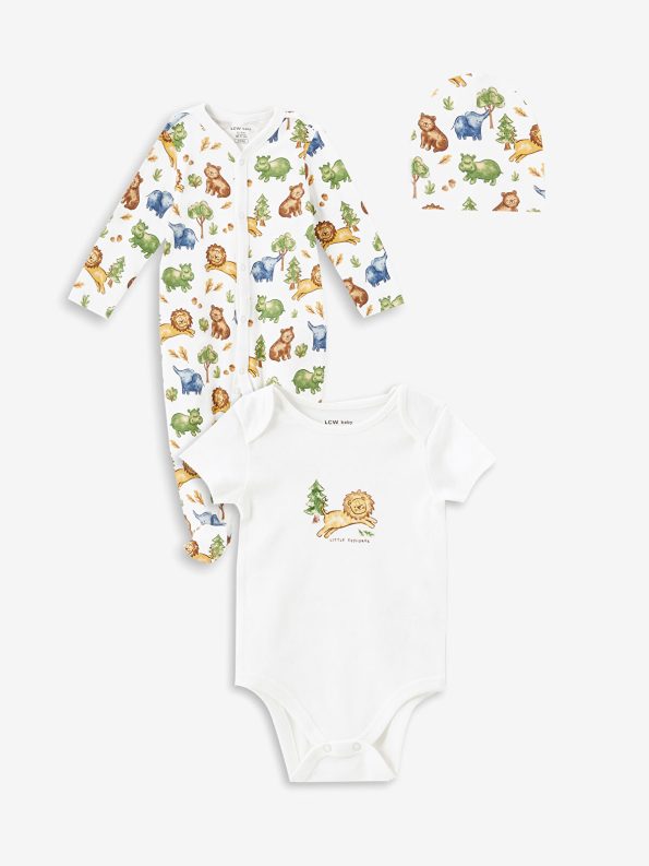 LCW Baby Beige Printed Boys' Hospital Exit Set