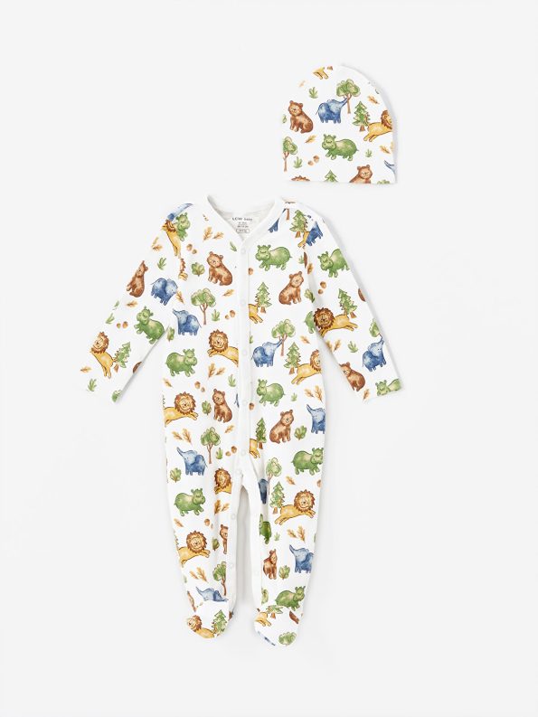 LCW Baby Beige Printed Boys' Hospital Exit Set