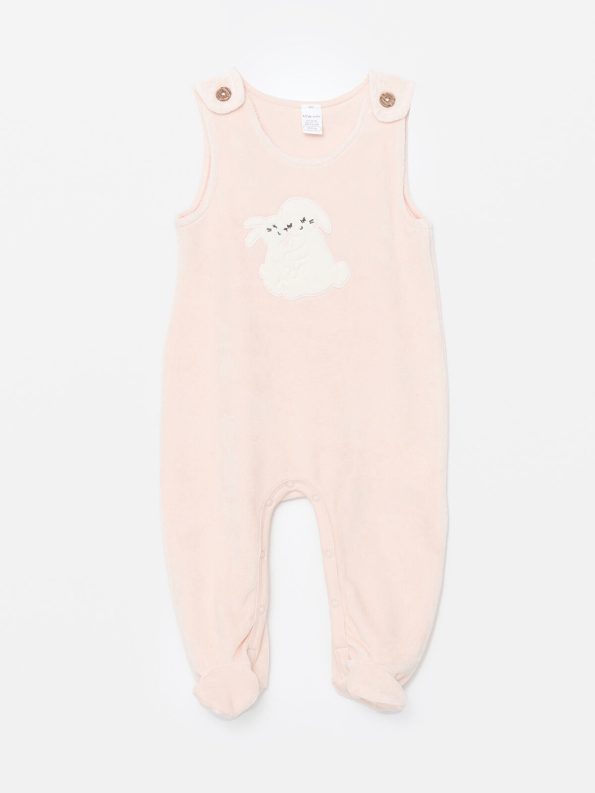LCW Baby Pink Embroidered Girl's Dungaree and Bodysuit Set