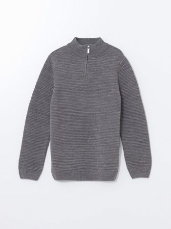 LCW Vision Gray Mock Neck Basic Long Sleeve Sweater for Boys