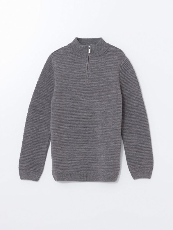 LCW Vision Gray Mock Neck Basic Long Sleeve Sweater for Boys