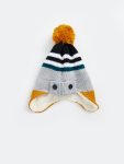 Gray Color Block Pom-Pom Beanie for Boys