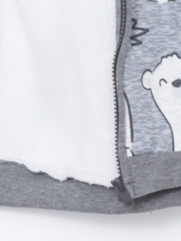LCW Baby Gray Hooded Printed Baby Cardigan