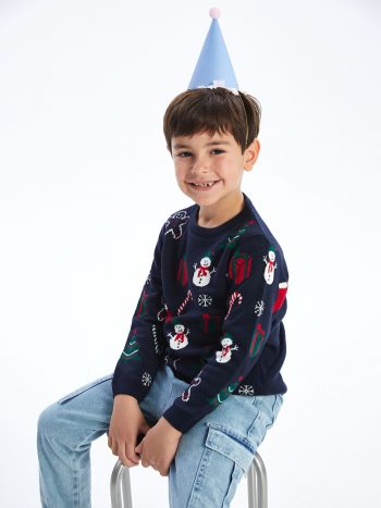 LCW Kids Navy Christmas Themed Boys Sweater