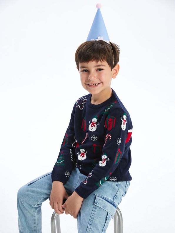 LCW Kids Navy Christmas Themed Boys Sweater