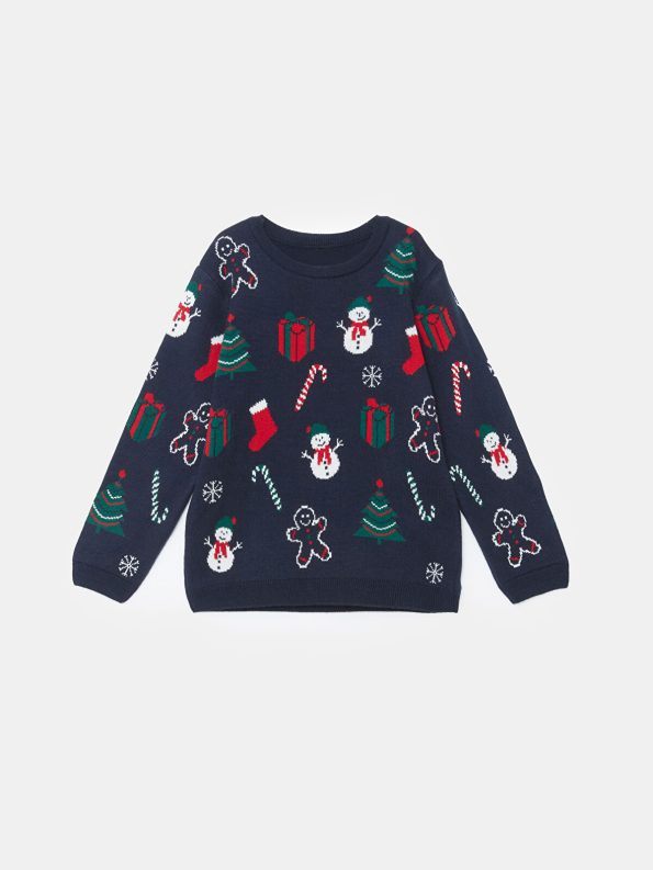 LCW Kids Navy Christmas Themed Boys Sweater