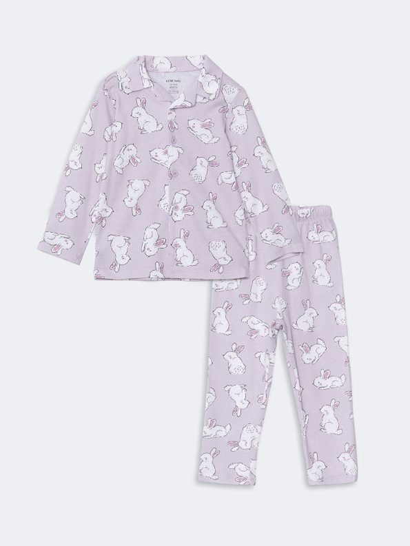 LCW Baby Lilac Shirt Collar Girl Baby Pajama Set